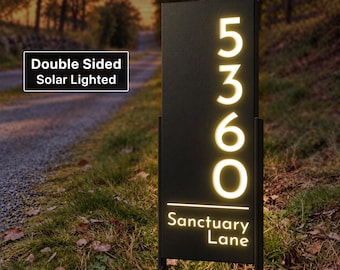 Double Sided Modern Address Sign On Stakes / Custom Solar Led House Numbers