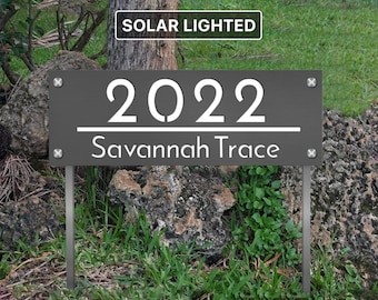 Modern Address Sign, Lighted Lawn House Numbers with Stakes