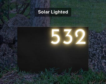 Solar Lighted Yard Address Sign: Lawn House Numbers with Stakes, Driveway Marker, Air-BNB,