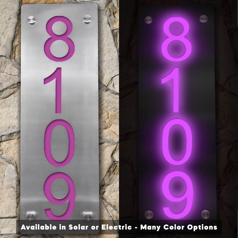 Lighted House Numbers Vertical Address Sign Solar Address Etsy