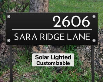 Solar Yard Address Sign, Lawn House Numbers with Stakes, Driveway Marker,
