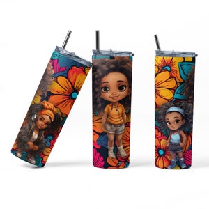 Sunflower Melanin Girl Tumbler with Lid 20 Oz, Black Queen Tumbler, Melanin Girl Culture, Black Girl Magic, Afrocentric Tumbler, Fall Gifts