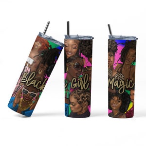 Black Girl Magic Tumbler with Lid 20 Oz, Black Queen Tumbler, Melanin Girl Culture, Black Girl Magic, Afrocentric Tumbler, Fall Gifts