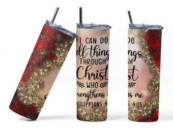Ich kann alle Dinge durch Christus tun, der mich Tumbler, Achat Glitter Skinny Jesus Tumbler mit Deckel, Christ Religious Tumbler 20 Oz