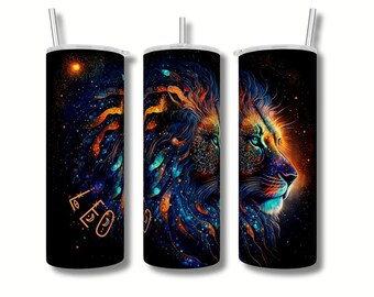 Löwe Sternzeichen Becher mit Deckel 50 Unzen, Sternennacht Leo Löwe Celestial Becher, isolierter dünner Becher, Leo Geburtstagsgeschenke, Herbstbecher