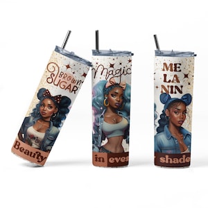 Brown Sugar Tumbler with Lid 20 Oz, Black Queen, Melanin Culture, Black Magic, Afrocentric Tumbler, Friends CoWorker Gifts