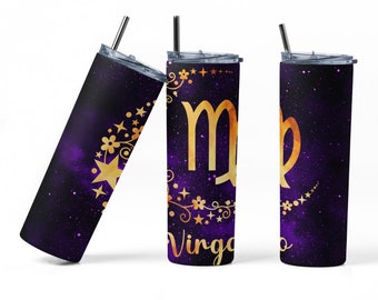 Virgo Sternzeichen Becher mit Deckel 565 ml, Sternennacht Sternzeichen Konstellation Skinny Becher, Sternzeichen Geschenke, Virgo Geschenke, Urlaub