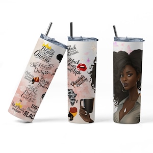 Black Queen Tumbler with Lid 20 Oz, Black Queen Tumbler, Melanin Girl Culture, Black Girl Magic, Afrocentric Tumbler, Fall Gifts