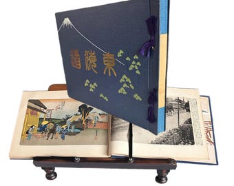 1918 Japanese Woodblock Prints Utagawa Hiroshige's 53 Stages of the Tokaido: Past And Present w/ Box Antique Book
