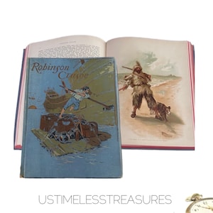 1890s Robinson Crusoe 9 x 7 By Daniel Defoe Antique Classic Adventure Book