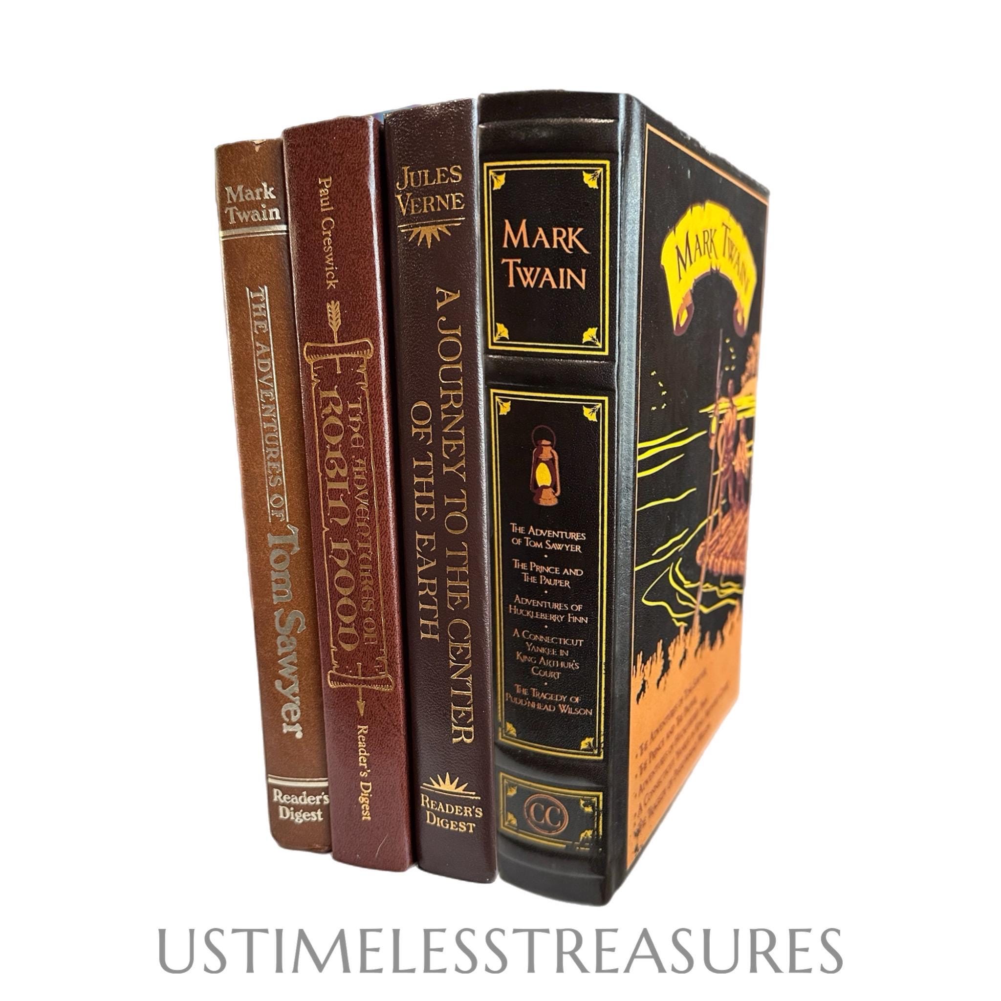 4 Books - 1992 Journey to Center of the Earth, 1985 Tom Sawyer, 1991 Robin Hood, 2011 Mark Twain Five Novels Vintage Young Adult Books