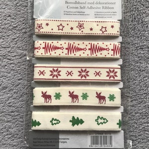 Set di 5 nastri natalizi autoadesivi in cotone per planner, diari spazzatura, fai da te, creazione di biglietti, posta ordinaria, scrapbooking, effimeri ecc.