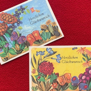 Cartões postais de saudação da RDA/RDA - Arte da Alemanha Oriental da década de 1980 - Cartões postais em branco colecionáveis - Postcrossing - Arte floral/floral