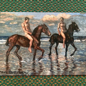 Sztuka estońska - Konie - Artysta Paul Burman - Estońska pocztówka - Oryginał namalowany w latach 1925-30, olej na sklejce - Estońska przyroda