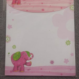 Papel ELEFANTE. Juego de cartas vintage rosas sin usar. Papel de cartas retro, nuevo. Hojas decoradas con sobres a juego. Papelería bonita.