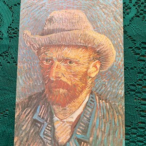 Postal artística de Vincent VAN GOGH - Autorretrato con sombrero gris, París - Original pintado en 1887 - Postal impresionista - Tarjeta coleccionable