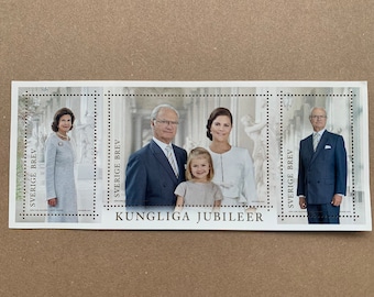 King of Sweden Carl XVI Gustaf, Queen Silvia, Crown Princess Victoria Stamp Block. Kungliga Jubileer PostNord Sweden MNH stamps. Gift idea!