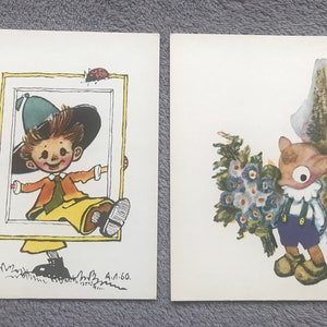 Soviet-time art postcards (1971). Set of 2 Vintage Russian art postcards. Czech Gurvinek; Dunno. Fairy tales Art Prints. Book characters.