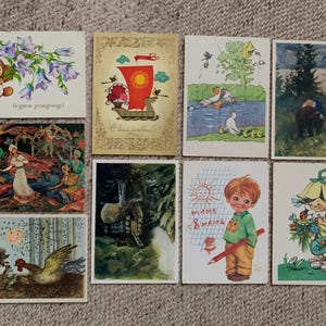 1970er MÄRCHEN Postkarten - Set mit 9 Vintage blanko Postkarten - Verschiedene russische Künstler - Postkarten Set - Bildpostkarten gedruckt in der UdSSR