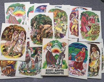 ESTONIAN_FAIRY-TALES 15 cards - Vintage blank postcards from 1979 - Folk Tales Postcard set - Picture postcards printed in the USSR