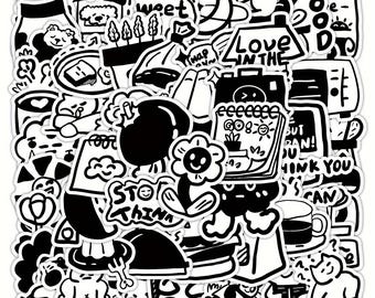 25/50 Black and White Stickers Vintage Junk Journal Planner DIY Craft Snail Mail Art Scrapbook Collage Deco Paper Ephemera Vinyl Stickers