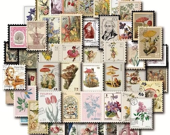 25/50 Fairy Woodland Mushroom Forest Stamp Stickers Vintage Junk Journal Planner Craft Snail Mail Art Scrapbook Collage Deco Paper Ephemera