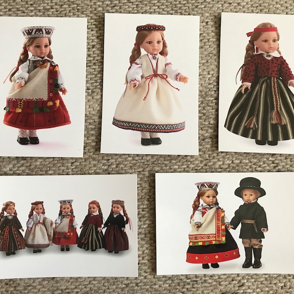 LATVIAN FOLK COSTUMES. Postcards with dolls in Latvian National dresses. Please choose from drop down list.