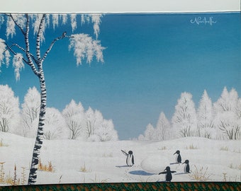 Estonian art by Navitrolla &quot;But We Agreed To Order Four Small Ones&quot; Estonian postcard - Estonian nature - Original is oil on canvas (2002)