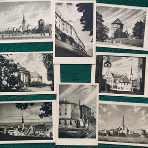 TALLINN ANTIQUE POSTCARDS degli anni '20. 8 cartoline panoramiche in bianco e nero. Cartoline estoni. Cartoline panoramiche di Tallinn. Stampe antiche. Cartoline da collezione