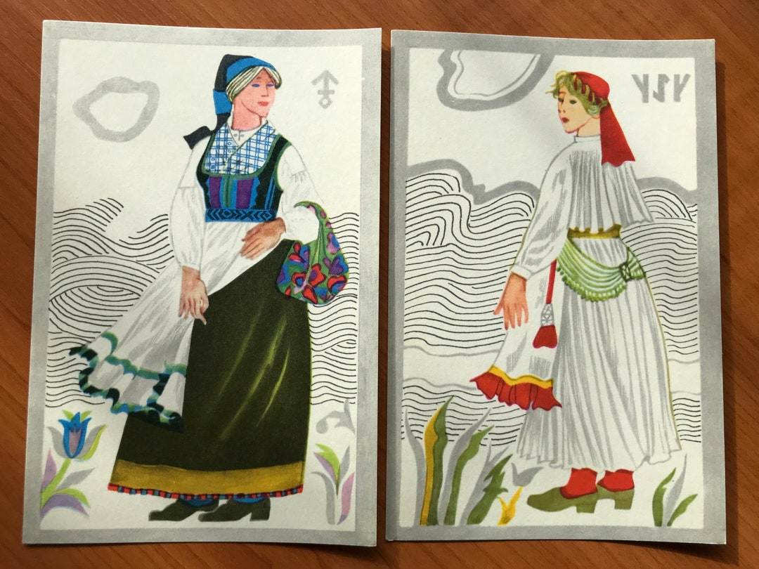 Vintage Postcard Set Of 2 From 70s Estonian Folk Costumes Made In vintage-postcard-set-of-2-from-70s-estonian-folk-costumes-made-in