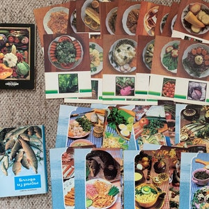 Set di carte RICETTE - Piatto di pesce e verdure - cartoline da collezione - Made in URSS - cartoline vintage - bel design - cartoline Planeta