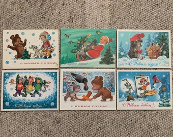 ZARUBIN art postcards - Set of 6 vintage Soviet-time New Year cards - USSR Christmas cards - Russian artist Zarubin - Collectible postcards