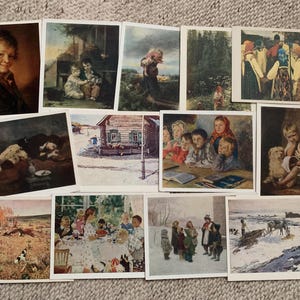 Ansichtkaarten met kinderen - Set van 13 vintage ongebruikte ansichtkaarten - Diverse Russische kunstenaars - Ansichtkaartenset jaren 1950-1980 - Ansichtkaarten USSR