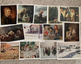 Postcards with children - Set of 13 Vintage unused postcards - Various Russian artists - Postcard set 1950-1980s - USSR picture postcards