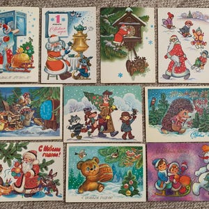 Neujahrs Postkarten von verschiedenen russischen Künstlern - UdSSR Weihnachtskarten - Märchen - Vintage Tierkunst - Sammlerpostkarten