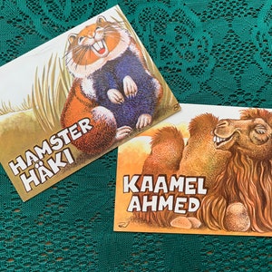 Estnische Kunst - Tierpostkarten - Künstler Raivo Järvi - 2er Set Rote Postkarten - Sammlerpostkarten - Kinderpostkarten - 1982