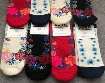 Gift idea! Socks with Estonian national floral pattern. Muhu island slipper Rye Flower pattern socks. Women socks, girl socks Estonian socks