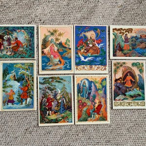 1960s FAIRY_TALE postcards - 8 Vintage blank postcards - Various Russian artists - Postcard set - Ural Nation Fairy-tales - printed in USSR