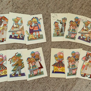Cartoline con abiti nazionali estoni. Folklore estone. Artista M.Fuks. Cartoline artistiche estoni inutilizzate dell'epoca sovietica (1969). Carte da collezione URSS