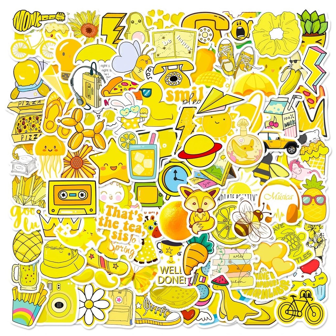 25/50 Yellow Stickers Vintage Junk Journal Planner DIY Craft Snail Mail ...