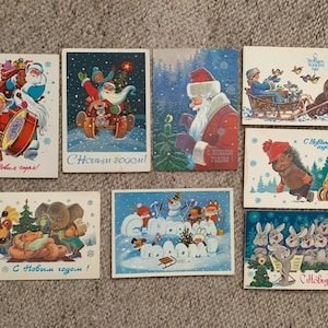 ZARUBIN Kunstpostkarten - Vintage Neujahrskarten der Sowjetunion - UdSSR Weihnachtskarten - Tierkunst - Sammelpostkarten