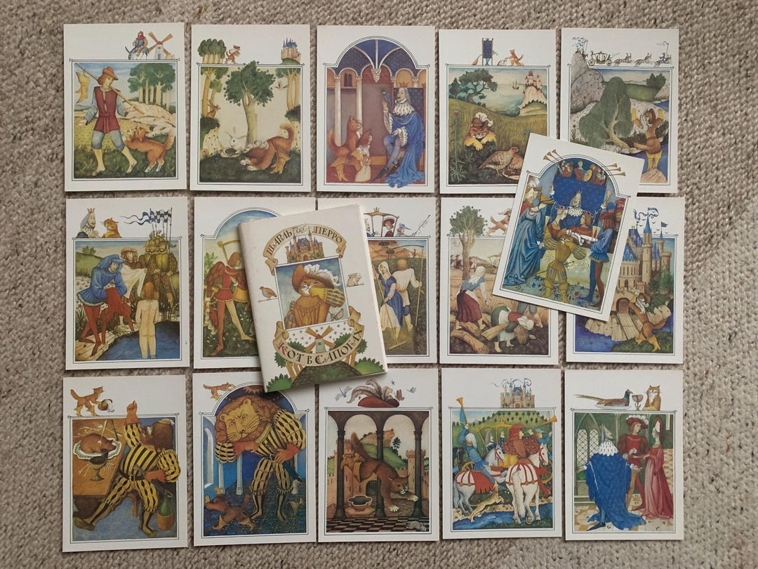1980's FAIRY_TALE Postcard Set "puss in Boots" - Set of 16 Vintage ...