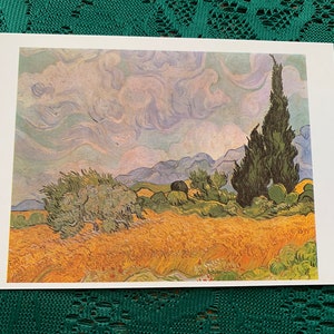Postal de arte Vincent VAN GOGH - Campo de trigo y cipreses Saint-Rémy - Original está pintado en 1889 - Postal impresionista - tarjeta coleccionable