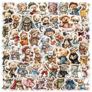 25/50 autocollants mignons ours en peluche vintage ordures ménagères agenda bricolage artisanat courrier escargot art album collage déco papier éphémères vinyle autocollants