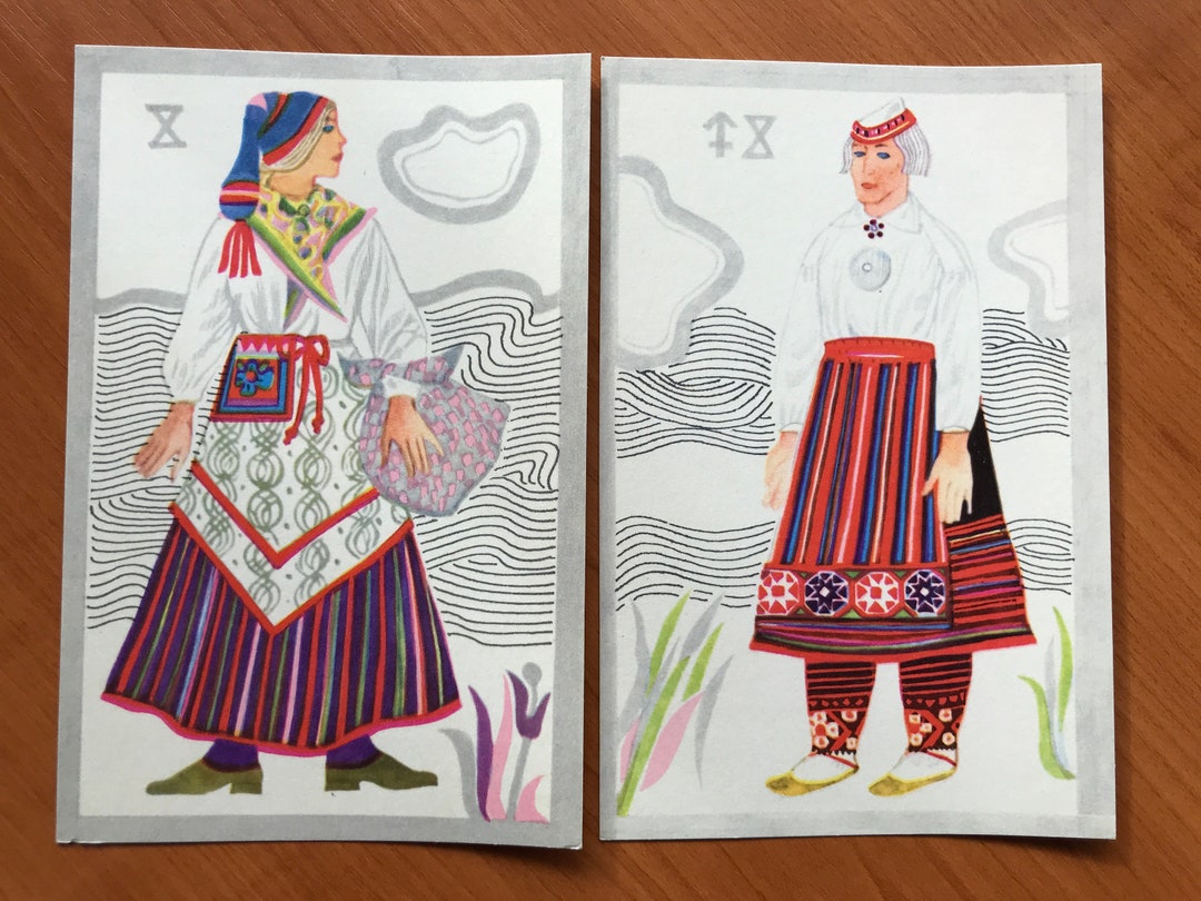Vintage Postcard Set Of 2 From 70s Estonian Folk Costumes Made In vintage-postcard-set-of-2-from-70s-estonian-folk-costumes-made-in
