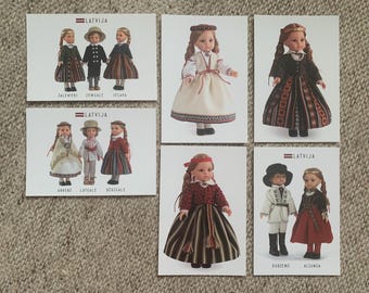 LATVIAN FOLK COSTUMES. Postcards with dolls in Latvian National dresses. Please choose from drop down list.
