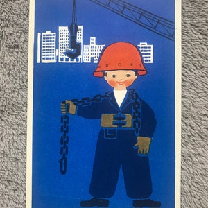 Occupations en Union soviétique - Constructeur - Carte postale vintage - Carte postale d'art soviétique - Artiste Elsa Rapoport - Imprimé en URSS en 1973