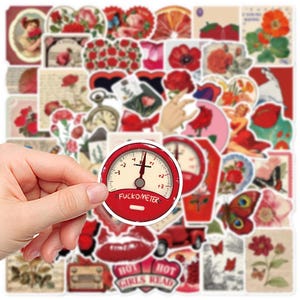 25/50 Rode Stickers Vintage Junk Journal Planner DIY Craft Snail Mail Art Scrapbook Collage Deco Papier Ephemera Vinyl Aardbei Stickers
