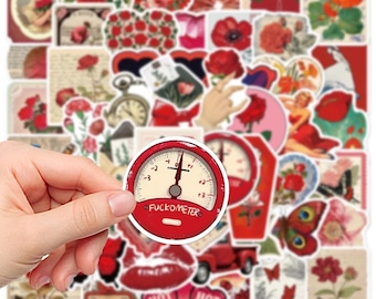 25/50 Red Stickers Vintage Junk Journal Planner DIY Craft Snail Mail Art Scrapbook Collage Deco Paper Ephemera Vinyl Strawberry Stickers