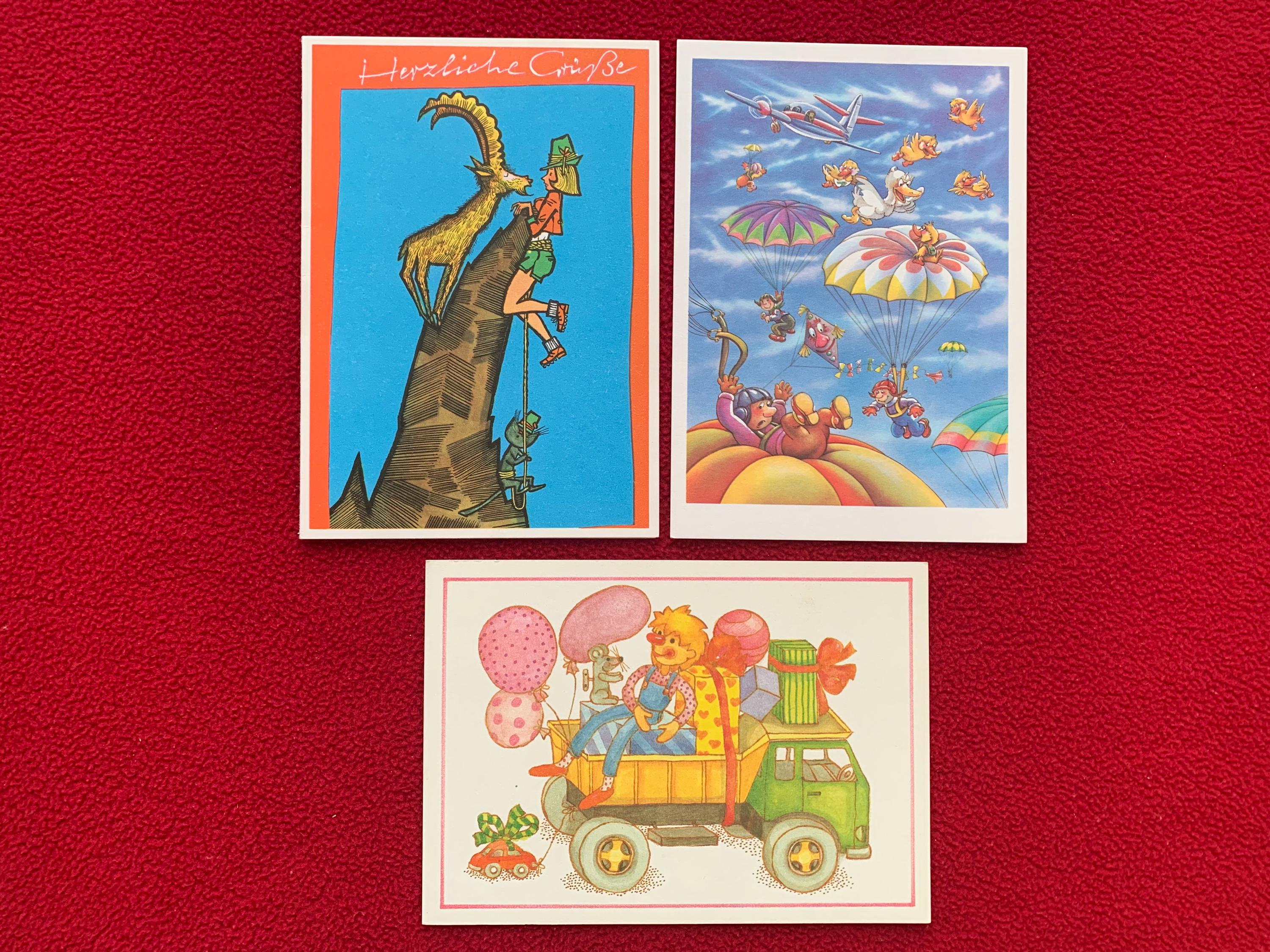DDR/GDR Greeting postcards - East-German art from 1980s - Collectible blank postcards - Postcrossing - Childish art